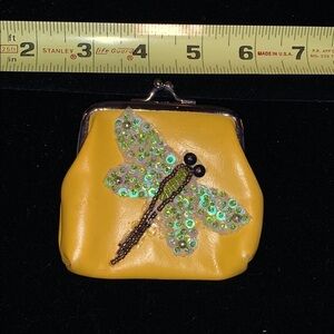 Yellow Coin Purse w/ Beaded Dragonfly on Front
